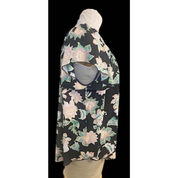 Philosophy Women’s Flutter Sleeve Black Floral Print Top Sz. XL Lightweight - Picture 6 of 11